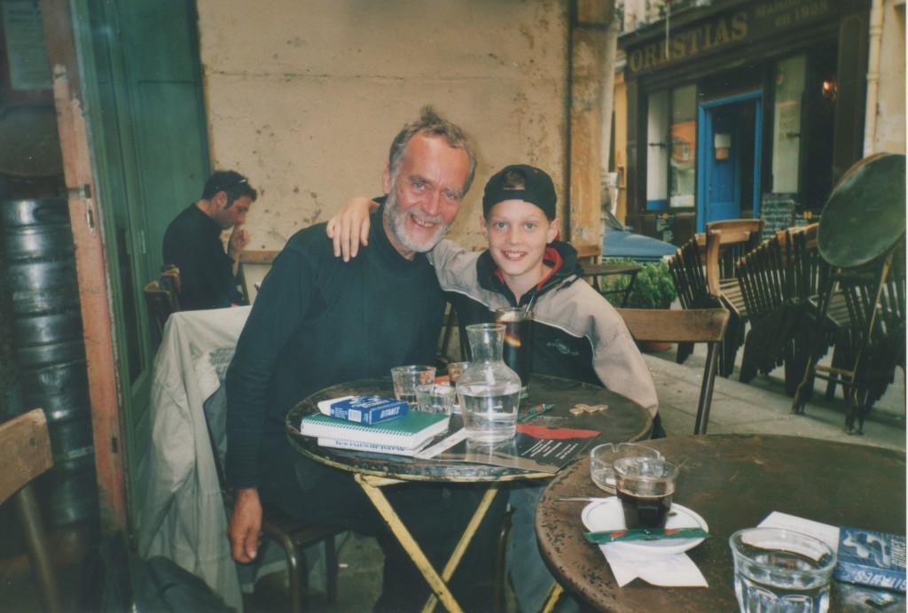 Quartier Latin, Paris. Claus Levy with his son Nicolai. Phor june 2001 by erik K Abrahamsen