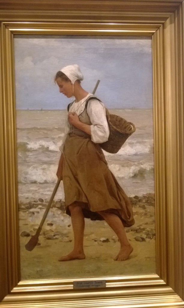 Laurits Tuxen: En fiskers datter på stranden, Bretagne, 1880., Olir på lærred 75 x 43 cm