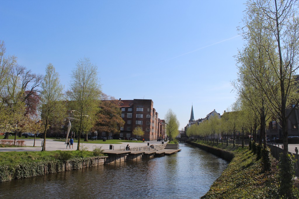 Aarhus River. View in direction to Arhus Cathedral builder 1200 A.C.. View in direction east 
