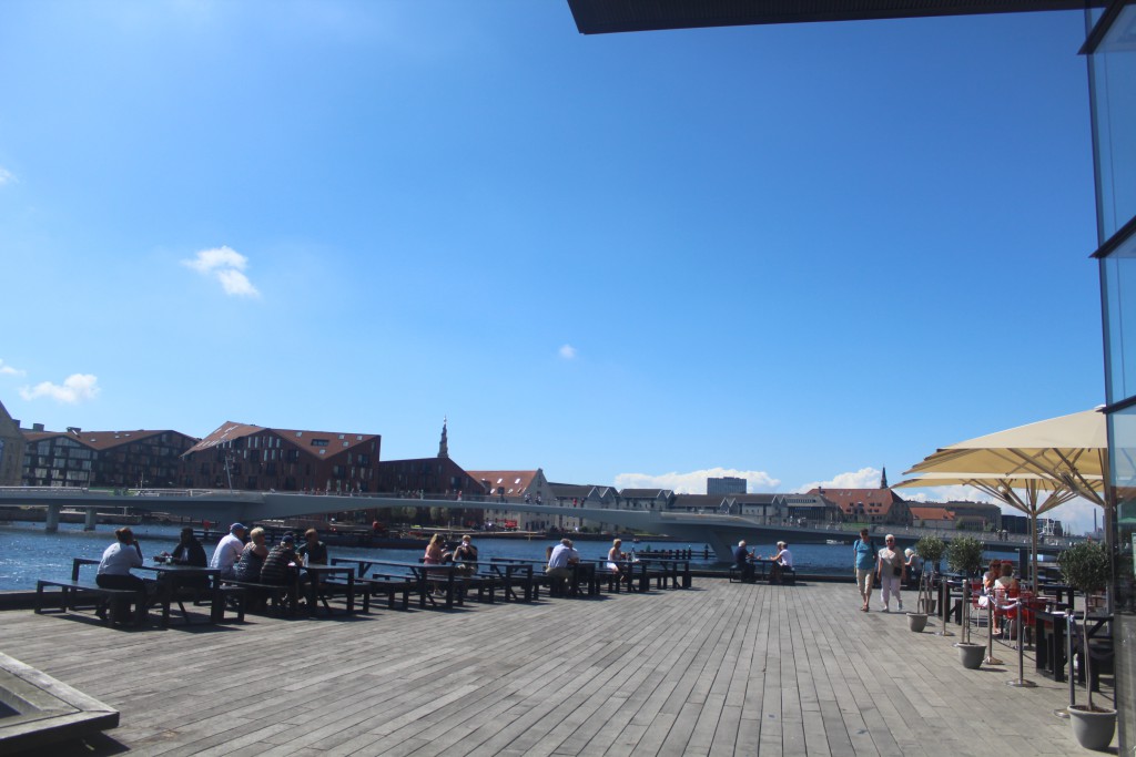 Copenhagen Inner Harbour. View to new bike- and walk bridge "Inderhavnsbroen" bu