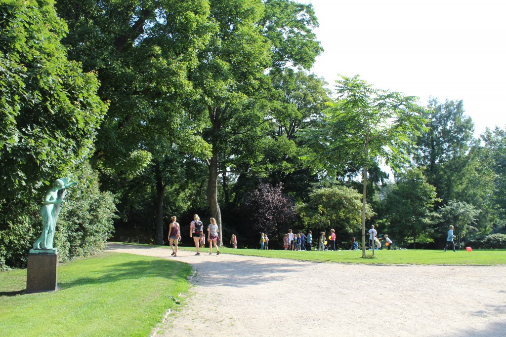 At entrance to Ørsted Parken with bastions, rampart, moats and antic sculptures. Phoot 29. august 2017 by erik K Abrahamsen.