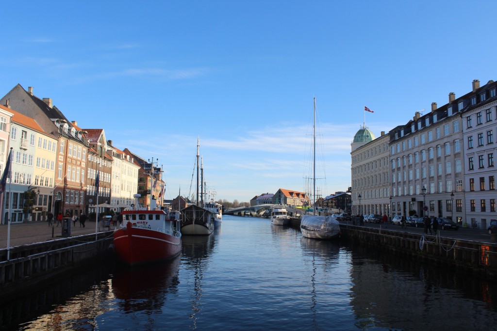 Nyhavn. View in direction south to Copenhagen Inner harbour with new 180 m long bke- and walk slide bridge and storehouses close to wharfs. Phoot 5. february 2018 by Erik K Abrahamsen.