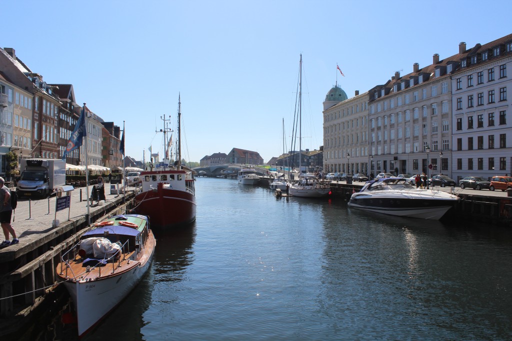 Nyhavn - view in direction south to Copenhagen Inner Harbour with new 180 m long walk- and bike bridge.
